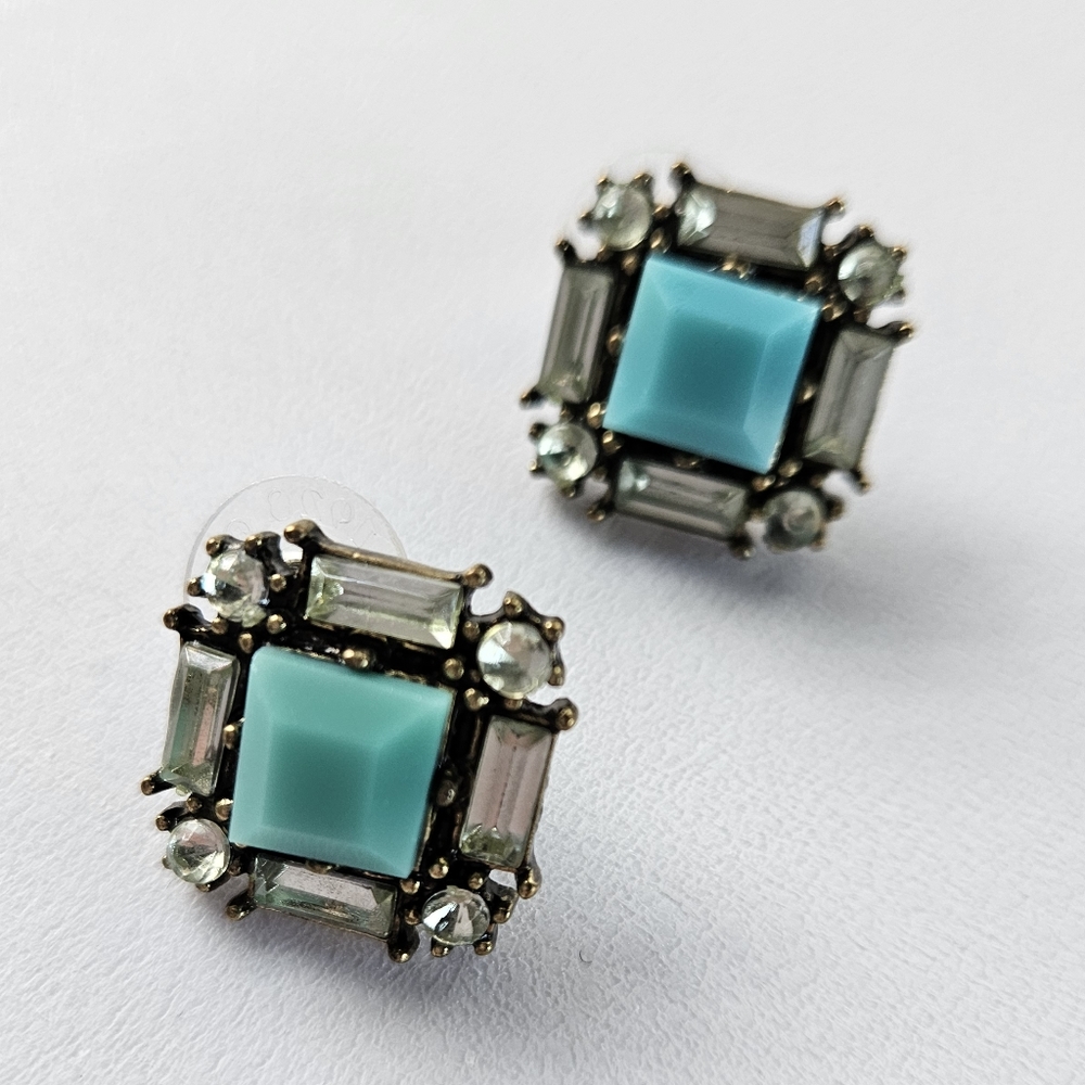 Crystal & Turquoise Resin Post Earrings